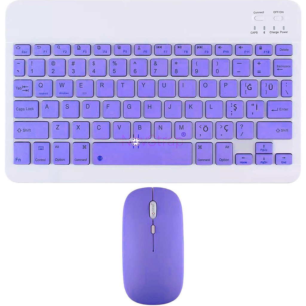 Novstrap Samsung Galaxy Tab A11 / A11 Plus ile Uyumlu Türkçe Q Bluetooth Klavye Mouse Seti Şarjlı - A11/A11 Plus - Mor Tablet Pc Aksesuarları Fiyatı