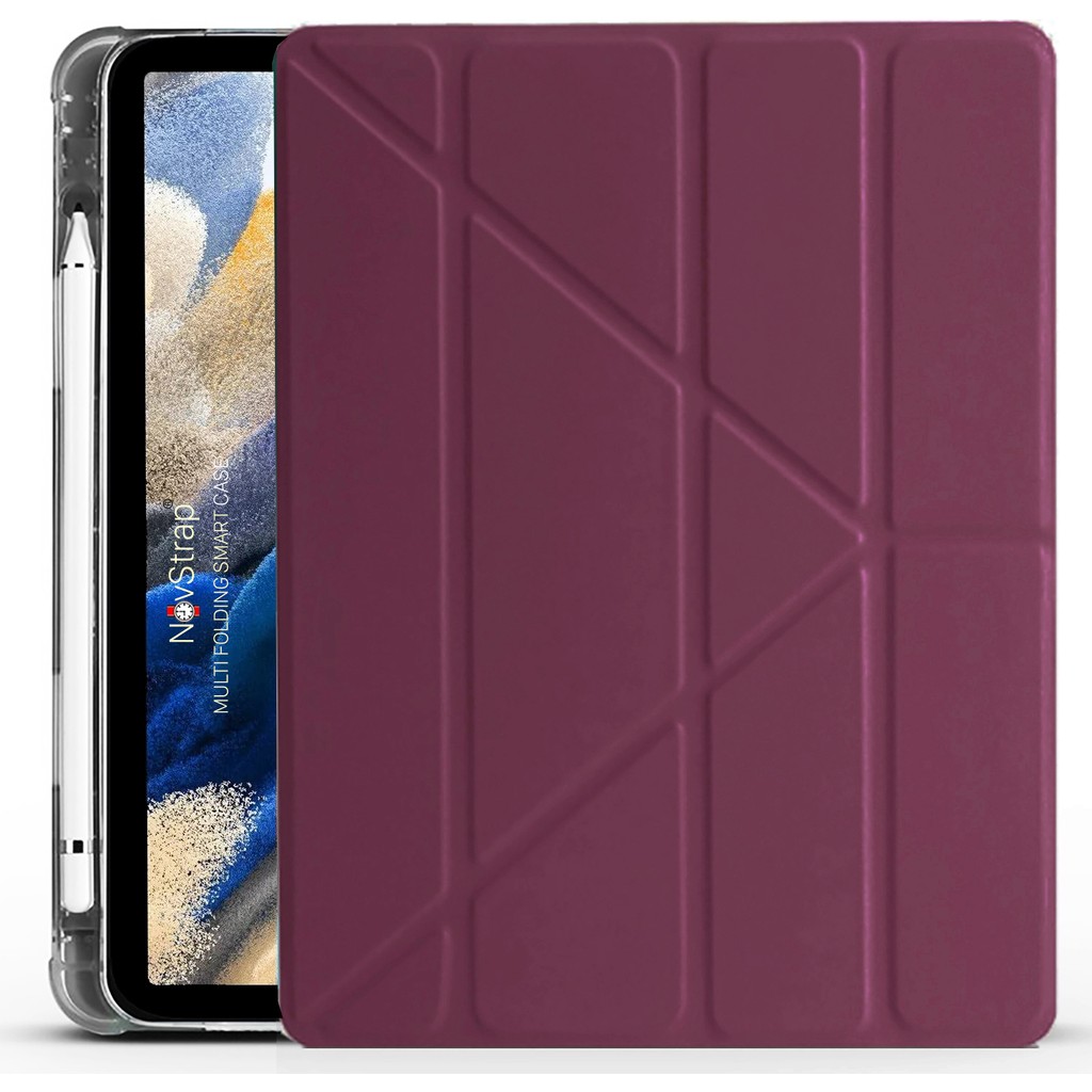Novstrap Samsung Galaxy Tab A8 10.5 SM-X200 X205 X207 Uyumlu Kılıf Smart Kalem Bölmeli Trifold Stand - Mürdüm Tablet Kılıfı Fiyatı