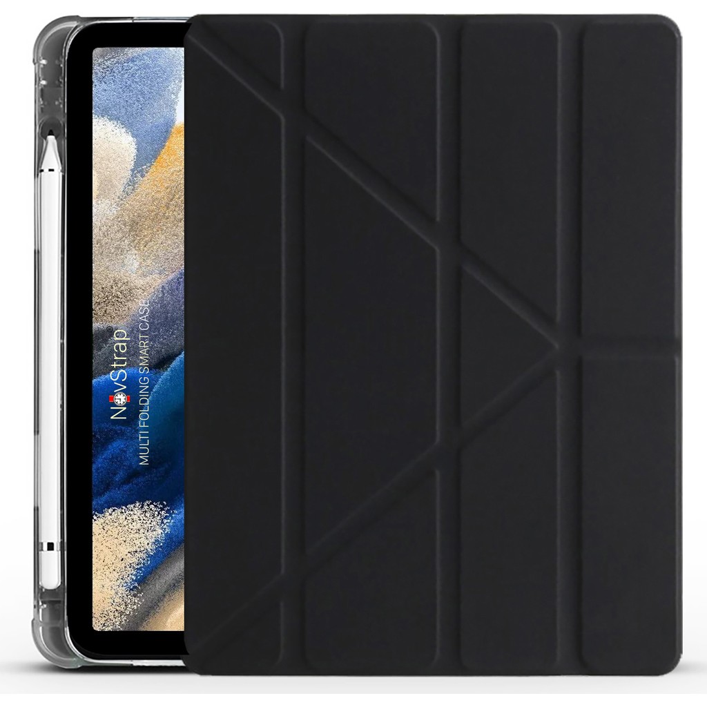 Novstrap Samsung Galaxy Tab A8 10.5 SM-X200 X205 X207 Uyumlu Kılıf Smart Kalem Bölmeli Trifold Stand - Siyah Tablet Kılıfı Fiyatı