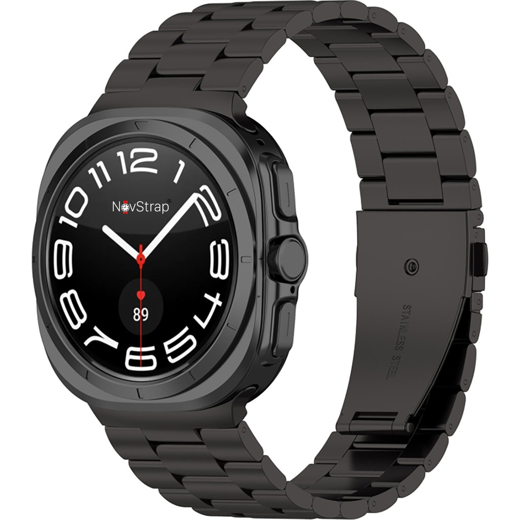 Novstrap Samsung Galaxy Watch Ultra 47 mm ile Uyumlu Kordon Baklalı Metal Paslanmaz Çelik Kayış - Siyah Akıllı Saat Aksesuarı Fiyatı