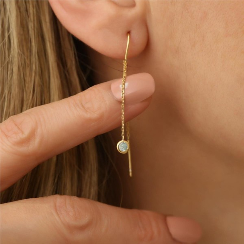 Nox Jewelry 925 Ayar Gümüş Sallantılı Tektaş Küpe - Standart - Gold Gümüş Küpe Fiyatı