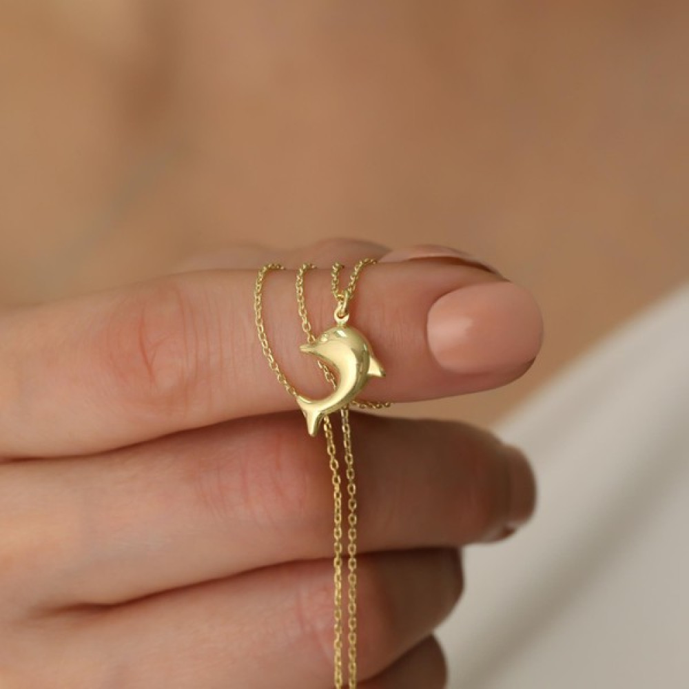 Nox Jewelry 925 Ayar Gümüş Yunus Balığı Kolye - Gold Gümüş Kolye Fiyatı