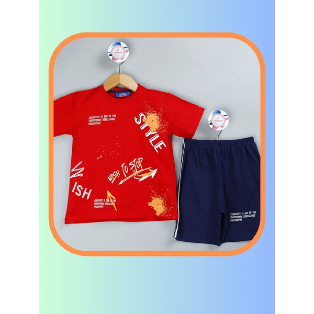 NR Nar Rengi Kısa Kollu T-Shirt / Şort Erkek Yazlık Style Baskılı Yazlık Takım Pamuklu Erkek T-shirt Fiyatı