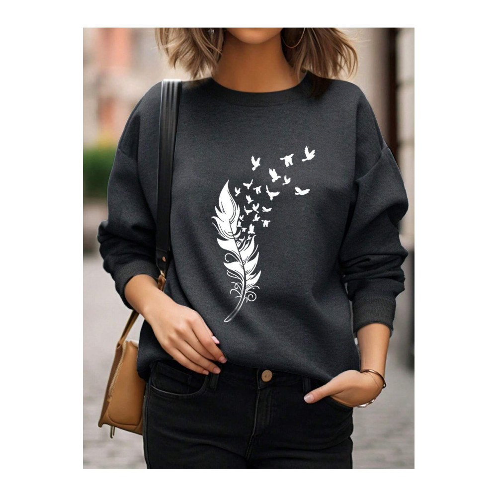 nrage Tüy ve Kuş Desenli Damla Omuz Sweat L Beden Bayan Sweatshirt Fiyatı