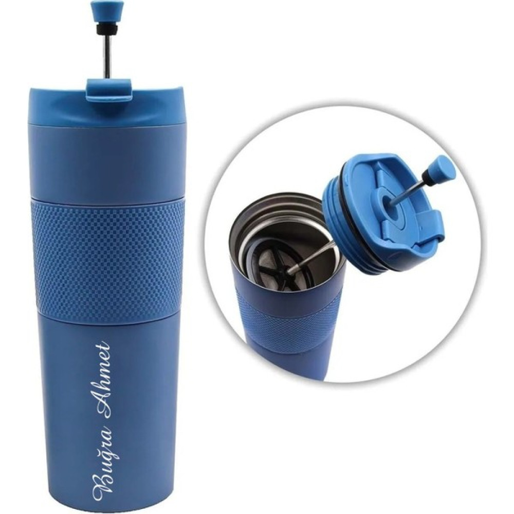 NRD Life Kişiye Özel Isim Baskılı French Press Mavi Çelik Termos Mug 450 ml (3 Fonksiyonlu) Kamp Mutfağı Fiyatı
