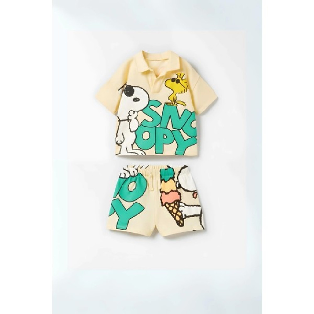 NSE Bebek & Çocuk Snoopy Baskılı Pamuklu Polo Yaka T-Shirt ve Şort Alt Üst Takım Erkek Çocuk Giyim Takımı Fiyatı