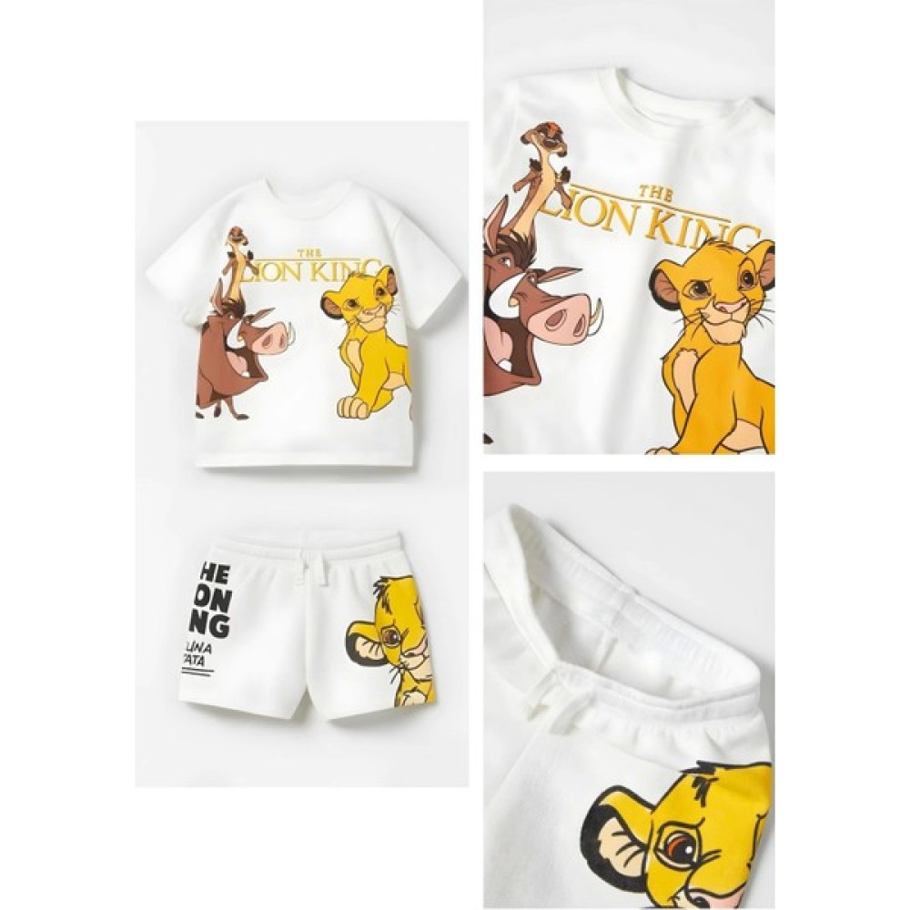 NSE Çocuk Aslan Lion King Baskılı Pamuklu Bisiklet Yaka Beyaz T-Shirt ve Şort Alt Üst Takım Erkek Çocuk Giyim Takımı Fiyatı