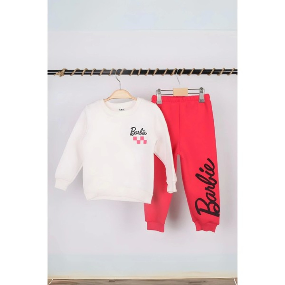 NSE Collection Kız Çocuk Barbie Baskılı Fuşya 3 Iplik Şardonlu Kışlık Sweat ve Eşofman Alt Üst Takım Kız Çocuk Giyim Takımı Fiyatı