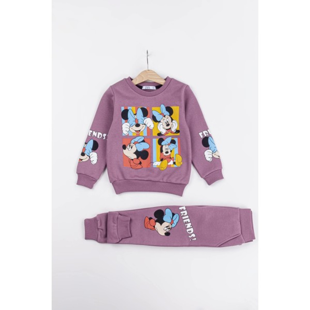 NSE Collection Kız Çocuk Minnie Mouse Baskılı 3 Iplik Şardonlu Kışlık Sweat ve Eşofman Alt Üst Takım Kız Çocuk Giyim Takımı Fiyatı