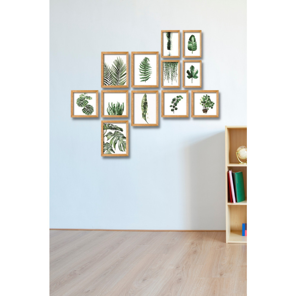 NT Handmade 12 Parça Ahşap Tablo Seti - Yeşil Yapraklar Salon Oturma Yatak Odası Için Mdf Duvar Dekoru 90x75 Cm Yuvarlak Beden Tablo & Poster Fiyatı