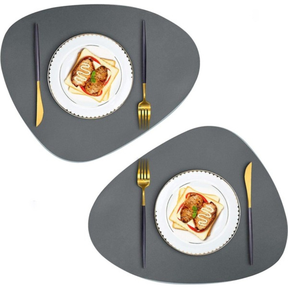 Nt Handmade 12 Parça Füme Gri Oval Deri Amerikan Servisi Supla Isıya Dayanıklı Kaymaz Yıkanabilir - 37 x 44 cm Amerikan Servis Fiyatı