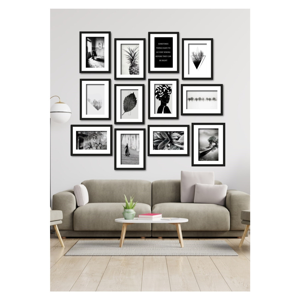 NT Handmade 12 Parça Siyah Beyaz Desenler Duvar Dekoru Salon Oturma Yatak Odası Ofis Mutfak Için Tablo Seti 70 x 70 Beden Tablo & Poster Fiyatı