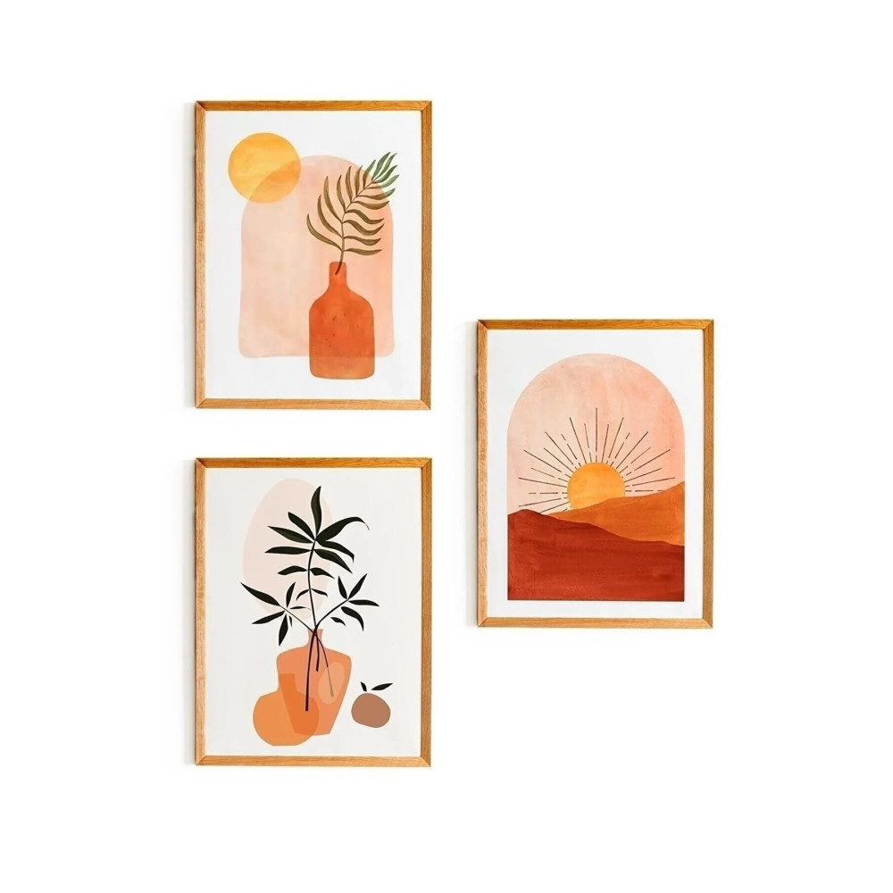 NT Handmade 3 Parça Ahşap Çerçeve Görünümlü Güneş Duvar Dekoru - Salon Oturma Yatak Odası Mutfak Için Tablo Seti Tablo & Poster Fiyatı