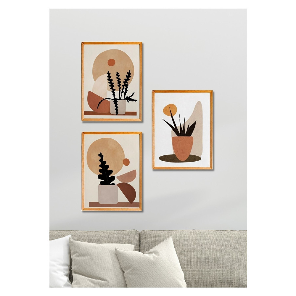 NT Handmade 3 Parça Ahşap Çerçeve Görünümlü Retro Saksı Duvar Dekoru - Salon Mutfak Yatak Odası Için Tablo Seti 45 x 40 Beden Tablo & Poster Fiyatı