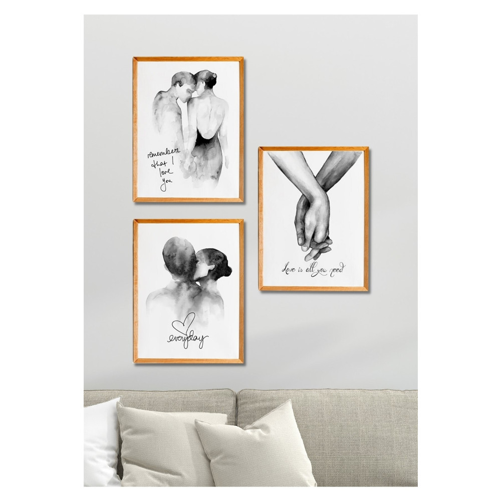 NT Handmade 3 Parça Ahşap Çerçeve Görünümlü Sevgililer Duvar Dekoru Salon Yatak Odası Mutfak Için Tablo Seti 45 x 40 Beden Tablo & Poster Fiyatı