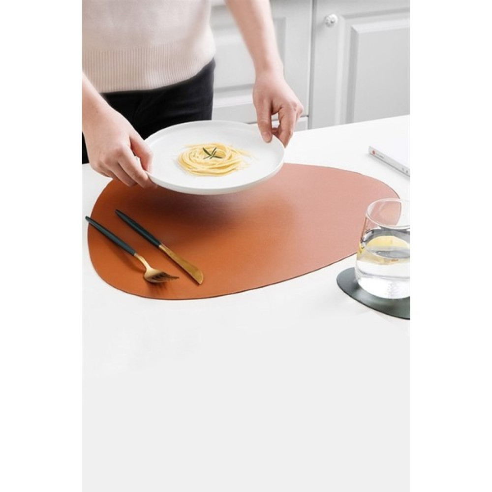 Nt Handmade 4 Parça Taba Kahverengi Oval Deri Amerikan Servisi Supla Isıya Dayanıklı Kaymaz Yıkanabilir - 37 x 44 cm Amerikan Servis Fiyatı