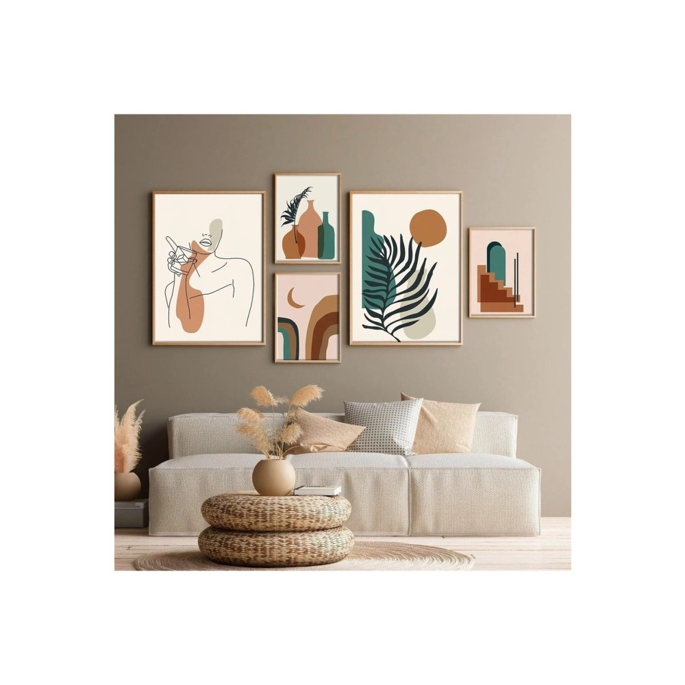 NT Handmade 5 Parça Çerçeve Görünümlü Kadın Ve Kadeh Duvar Dekoru Salon Oturma Yatak Odası Için Tablo Seti Tablo & Poster Fiyatı