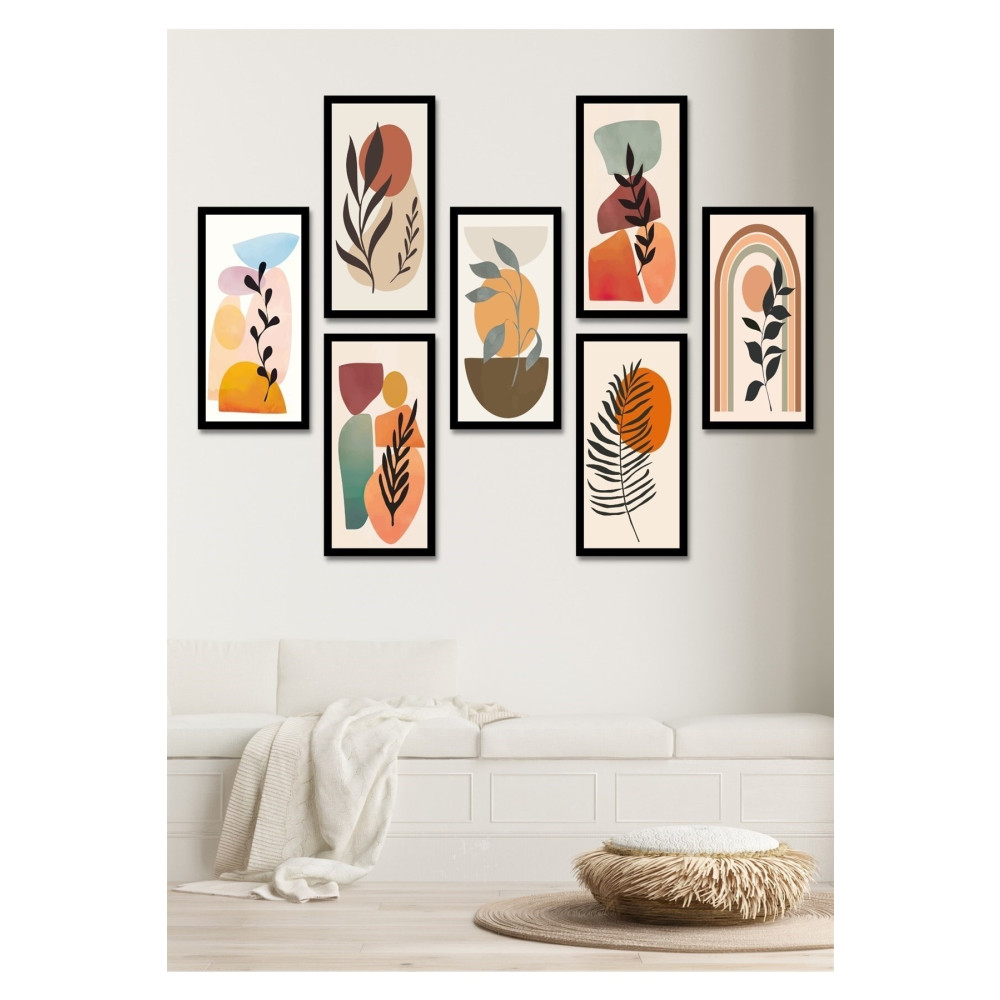NT Handmade 7 Parça Bohem Yapraklar Duvar Dekoru - Salon Oturma Yatak Odası Mutfak Ofis Antre Için Tablo Seti 70 x 50 Beden Tablo & Poster Fiyatı
