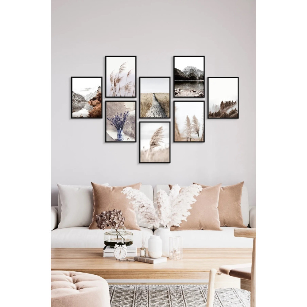 NT Handmade 8 Parça Çerçeve Görünümlü Buğday Dağ Manzaralı Duvar Dekoru Salon Oturma Yatak Odası Için Tablo Seti Tablo & Poster Fiyatı