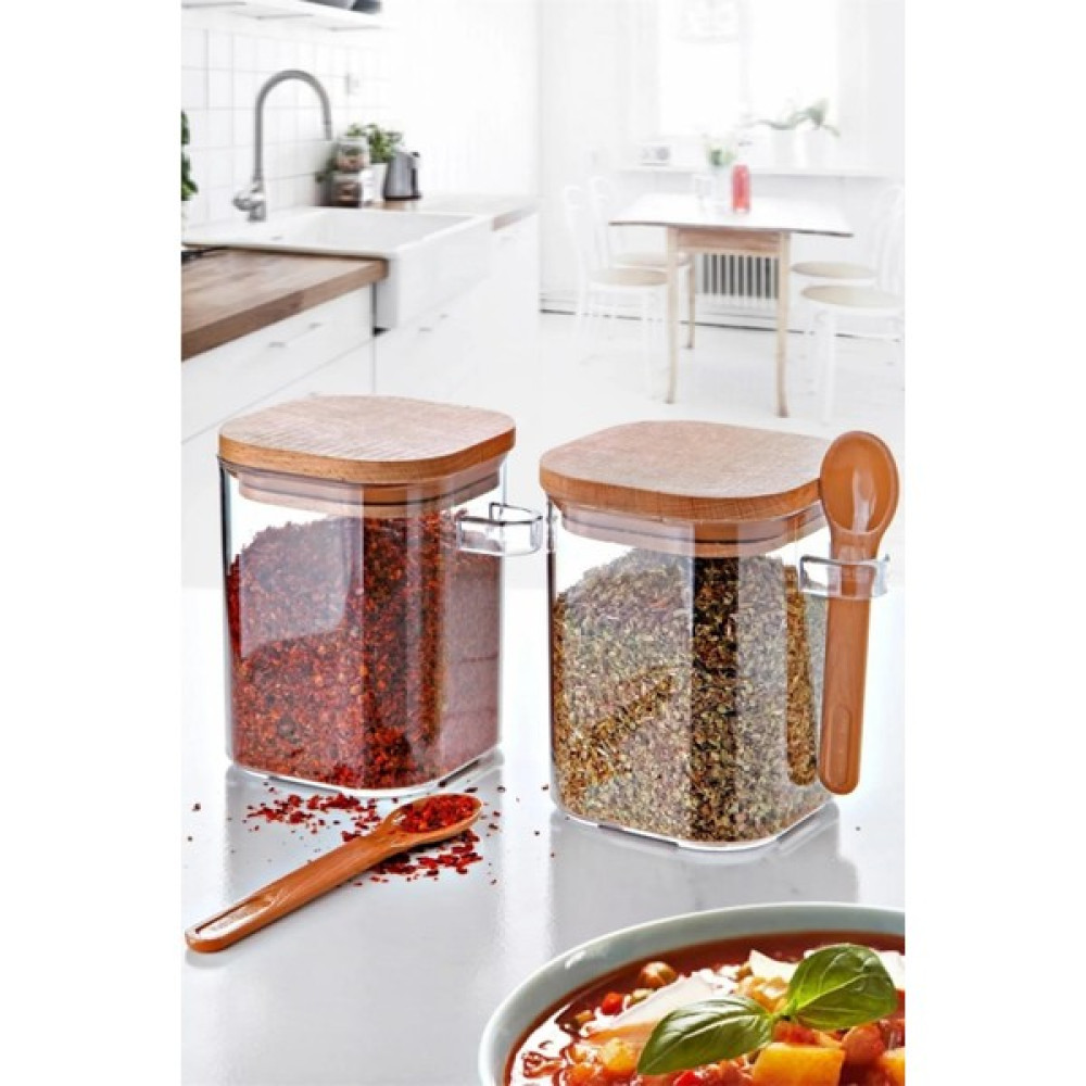 Nt Handmade Bambu Kapaklı Kare Kaşıklı Baharatlık Büyük Boy 500 ml 2'li Baharat Setleri & Baharatlıklar Fiyatı