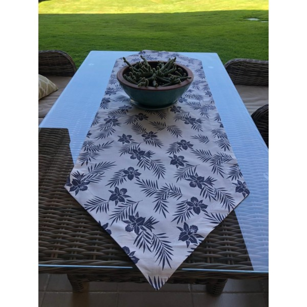 Nt Handmade Lacivert Çiçekli Beyaz 150 x 48 cm Masa Örtüsü - Mutfak Konsepti Piknik Kamp Için Sofra Örtüsü - 45 x 150 cm Masa Örtüsü Fiyatı