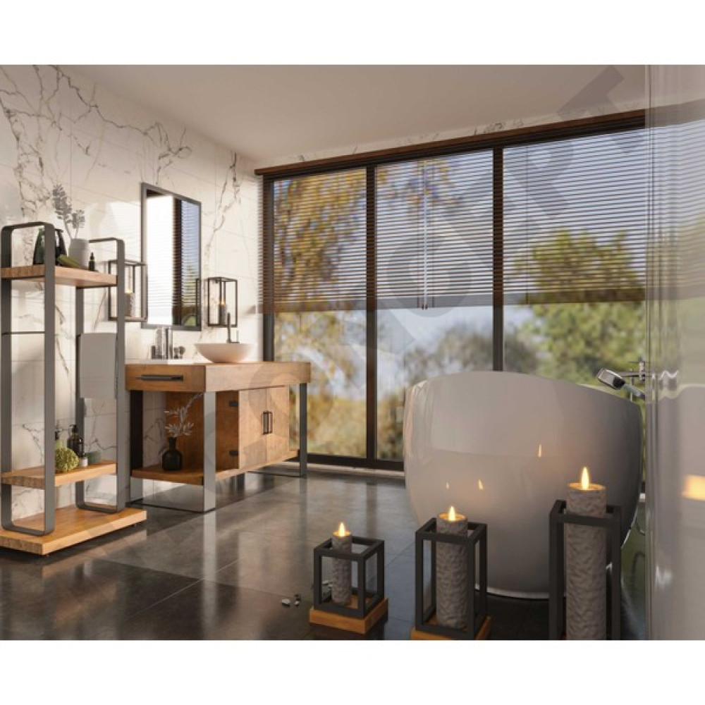 Ntconcept Arwen Ayna Çerçeveli Masif Ahşap Lavabo Dolabı Hilton - 90 cm - Açık Ceviz Banyo Dolabı / Mobilyası Fiyatı