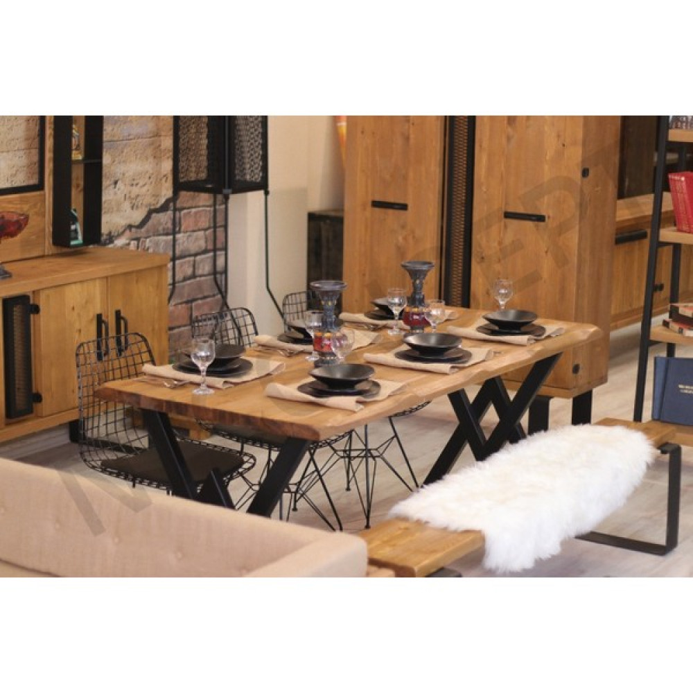 Ntconcept Doğal Ahşap Masa TAKIMI(85CM-185CM MASA+185CM Bank+5 Sandalye) - 85-185masa+185bank+5 Yemek & Mutfak Masası Fiyatı