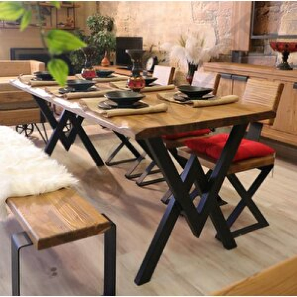 NTConcept Kalın Kenar Loft Sandalyeli Doğal Ahşap Yemek Masası Takımı +6 Sandalye 100x210 cm Masa - Sandalye Seti / Takımı Fiyatı