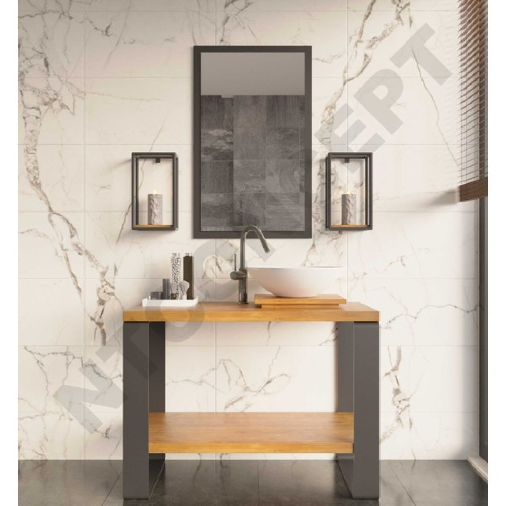 Ntconcept Sina Ayna Çerçeveli Masif Ahşap Lavabo Dolabı Hilton - 130 cm - Açık Ceviz Banyo Dolabı / Mobilyası Fiyatı