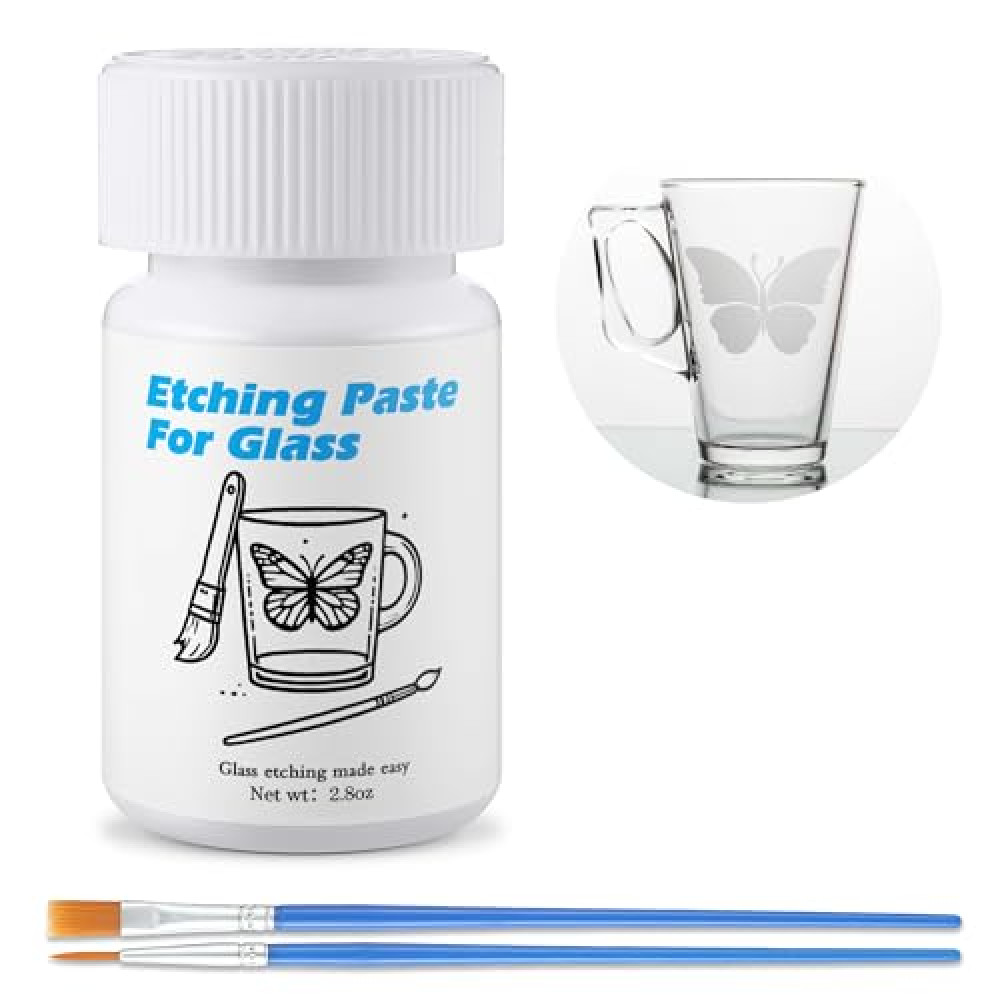 Nuanchu Glass Etch Starter Cream Kit for Intricate Designs,Etching Art Cream(2.8 Oz) Etching Paste,DIY Art Craft Supplies Create Permanently Stunning Etched Designs for Mirrors, Windows, Glassware