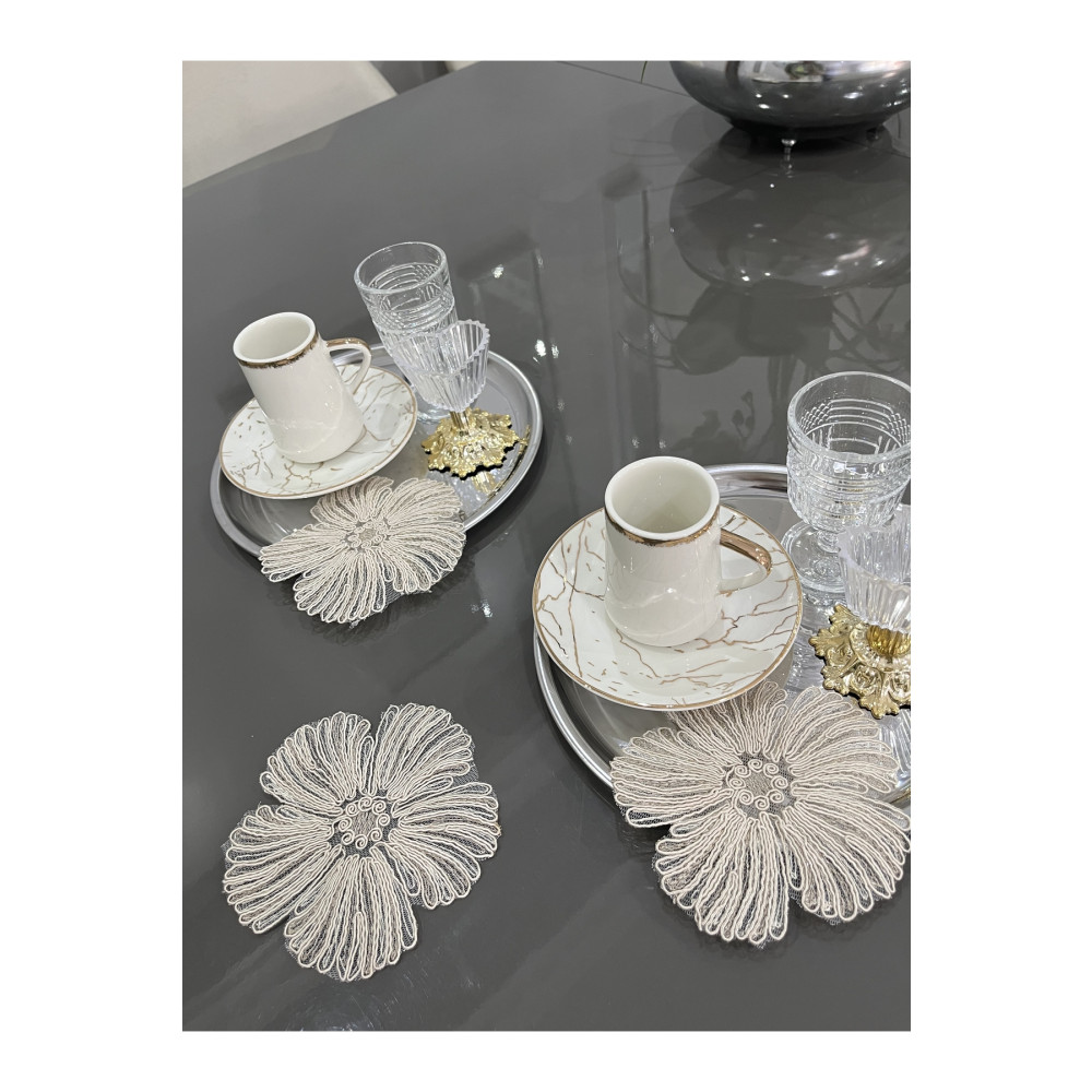 nubu atelier Akasya model Dekoratif Güpür Dantel 6lı Kahve Kokteyl Sunum Peçetesi Runner Fiyatı