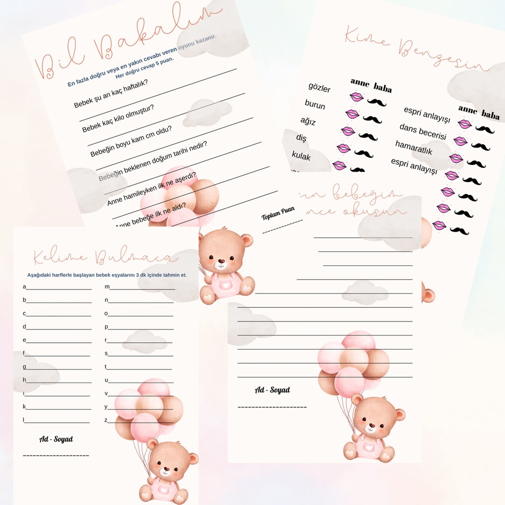Nueva Baby Shower Oyun Kartları - Açık Pembe Diğer Fiyatı