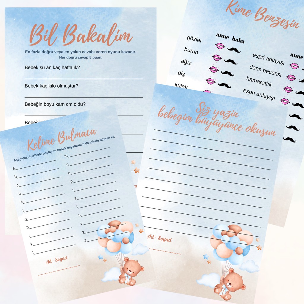 Nueva Baby Shower Oyun Kartları - Mavi Diğer Fiyatı