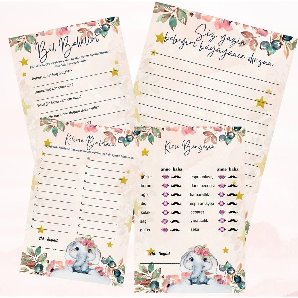 Nueva Baby Shower Oyun Kartları - Renkli Diğer Fiyatı