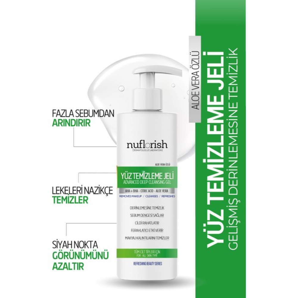 Nuflorish Aloe Vera Özlü, Arındırıcı ve Yenileyici Yüz Temizleme Jeli, Face Cleansing Gel 200 ml Cilt Temizleme ve Peeling Fiyatı