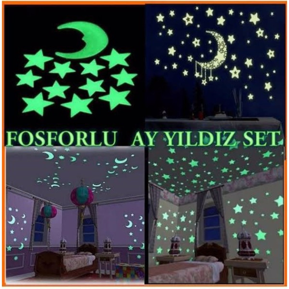 Numaca Gece Parlayan Duvar Tavan Süsü Yapışkanı Içinde Fosforlu Yıldız Ay Figürlü Gece Süsü Fosforlu Süs Duvar Stickerı Fiyatı