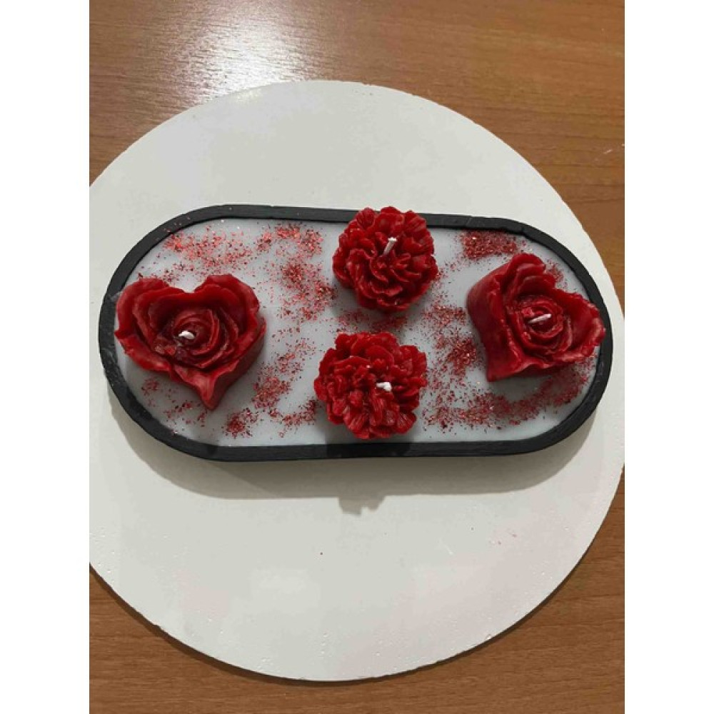 Numcandle Dekoratif Tepsi Gül Mum - Siyah - Kırmızı - 1 Adet Dekoratif Mum Fiyatı
