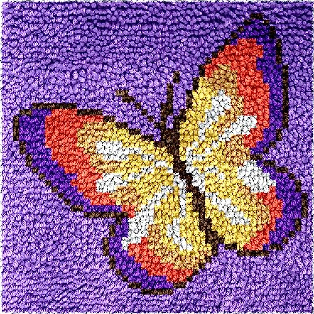 Numptain Latch Hook Kits for Kids,DIY Rug Crafts Butterfly Pattern Color Printed Canvas,Latch Hook Kits for Beginners Handmade Needlework Crafts Home Decoration,12"x12"