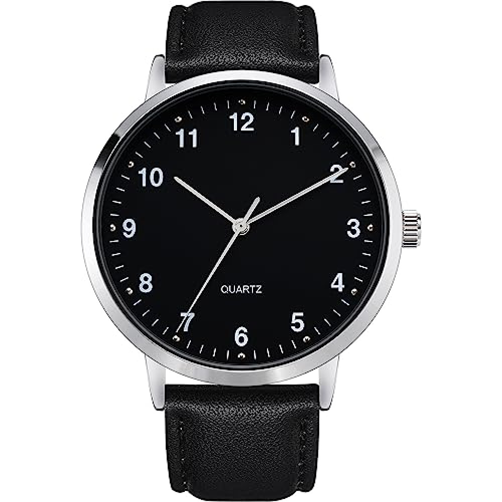 NUOVO Men's Watch Classic Leather Strap Modern Classic Quartz Watch Easy to Read Men's Business Casual Minimalist Watch, black, Strap.