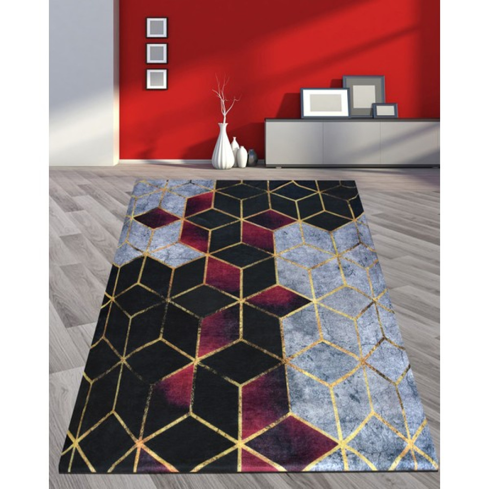 Nur Home Tekstil Nrh 45 Bordo Siyah Baklava Desen Süngerli Kadife Lastikli Halı Örtüsü - 160 x 235 cm - Kırmızı - Siyah Salon & Oturma Odası Tekstili Fiyatı