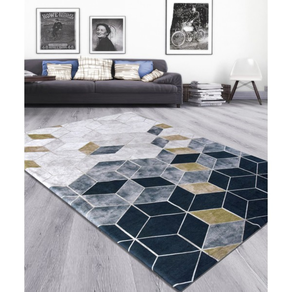 Nur Home Tekstil Süngerli Kadife Lastikli Halı Örtüsü Nrh-38 Baklava Desenli - 160 x 233 cm - Renkli Salon & Oturma Odası Tekstili Fiyatı