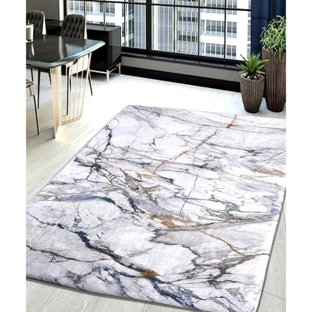 Nur Home Tekstil Süngerli Lastikli Halı Örtüsü Nrh-31 Mermer Desen - Mavi - Beyaz - 160 x 230 cm Salon & Oturma Odası Tekstili Fiyatı