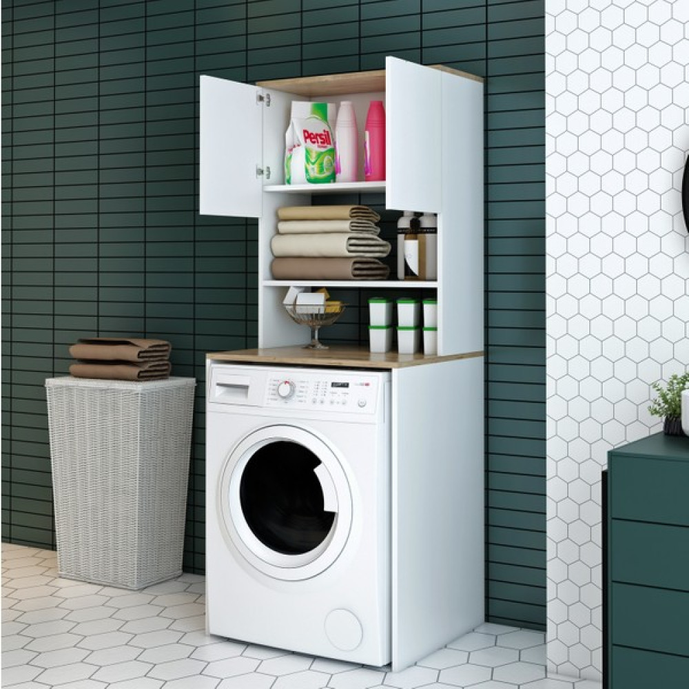 Nur Mobilya Çamaşır Makinası Dolabı Banyo Dolabı - Atlantik Çam - Beyaz Banyo Dolabı / Mobilyası Fiyatı