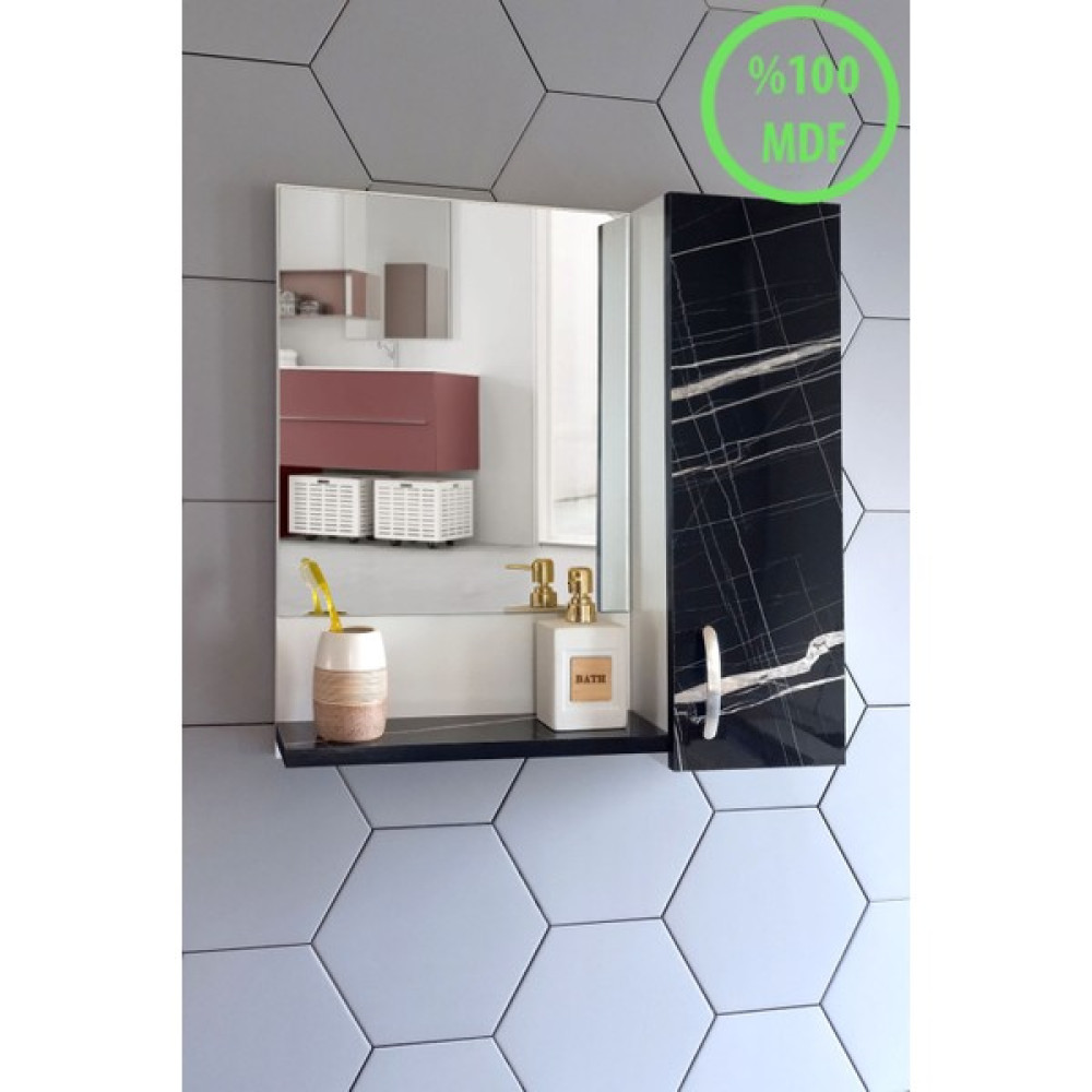Nurcelant Aynalı Raflı Banyo Dolabı 60 cm Mdf Sonata Siyah-Beyaz - Siyah - Beyaz Banyo Dolabı / Mobilyası Fiyatı