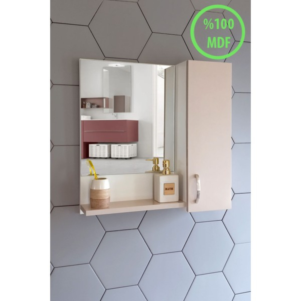 Nurcelant Aynalı Raflı Banyo Dolabı 60 cm Üst Modül Açık Punda-Beyaz - Hayal Pembe Banyo Dolabı / Mobilyası Fiyatı