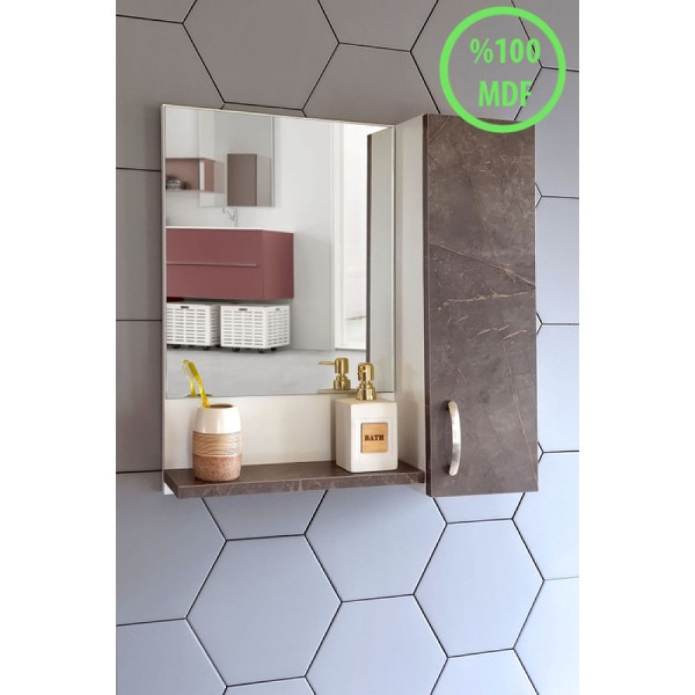 Nurcelant Aynalı Raflı Banyo Dolabı 60 cm Üst Modül Gordion - Antrasit Gri Mat Banyo Dolabı / Mobilyası Fiyatı
