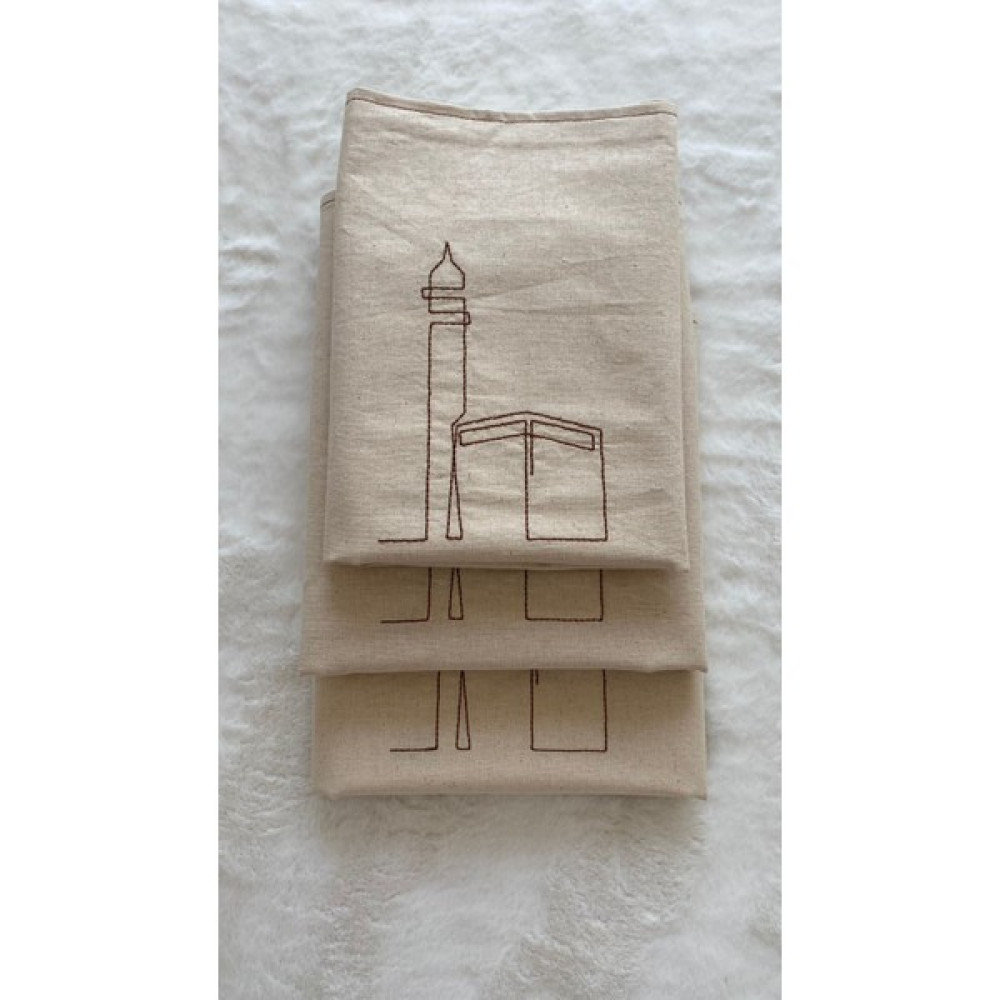 Nurdan Keskin Aile Seccade Seti-Minimal Kabe Işlemeli - Bej - 65 x 115 cm Seccade Fiyatı