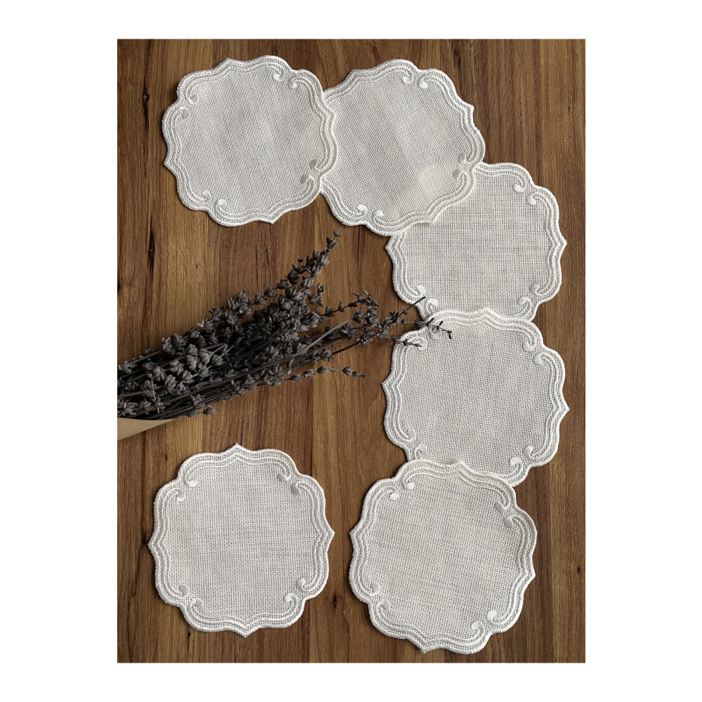 NURHAN HOME COLLECTION 6 Adet Curly Modeli Ekru Renk Nakışlı Kahve Yanı Kokteyl Sunum Peçete Runner Fiyatı