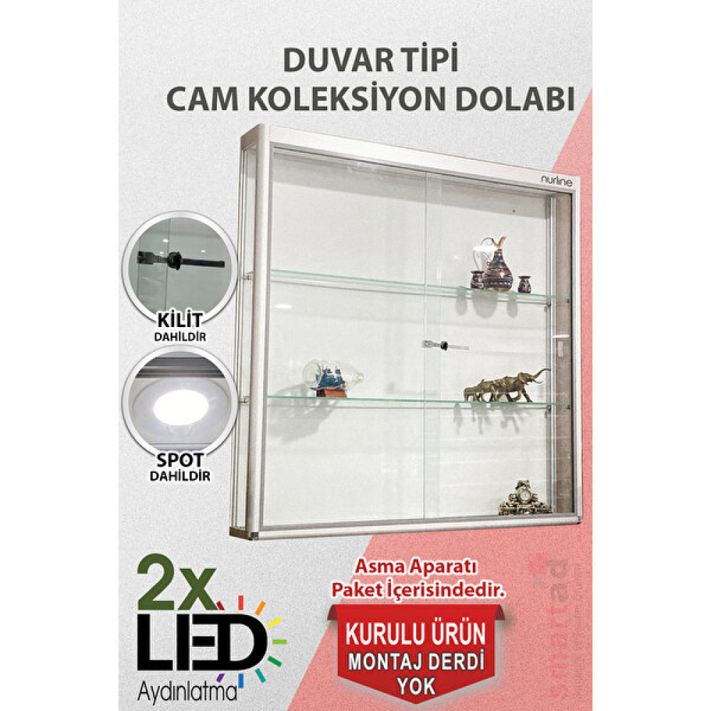 Nurline - Camlı Vitrin - Cam Dolap - Camlı Koleksiyon Vitrini - Duvar Tipi - Kupa Dolabı (Kurulu ve Kullanıma Hazır Gönderilmektedir.) - D001S Evrak Dolabı Fiyatı
