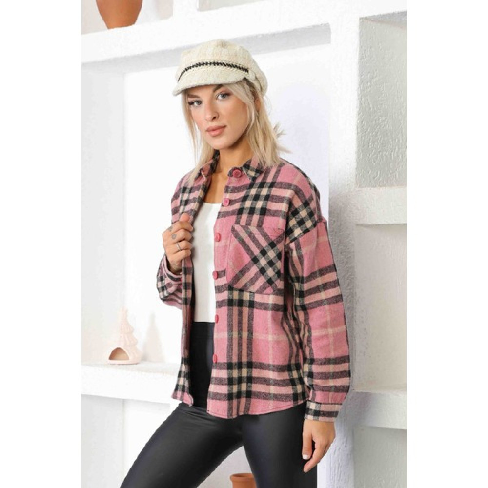 Nurneva Oduncu Kumaş Basic Model Gömlek Pudra Kadın Gömlek Fiyatı